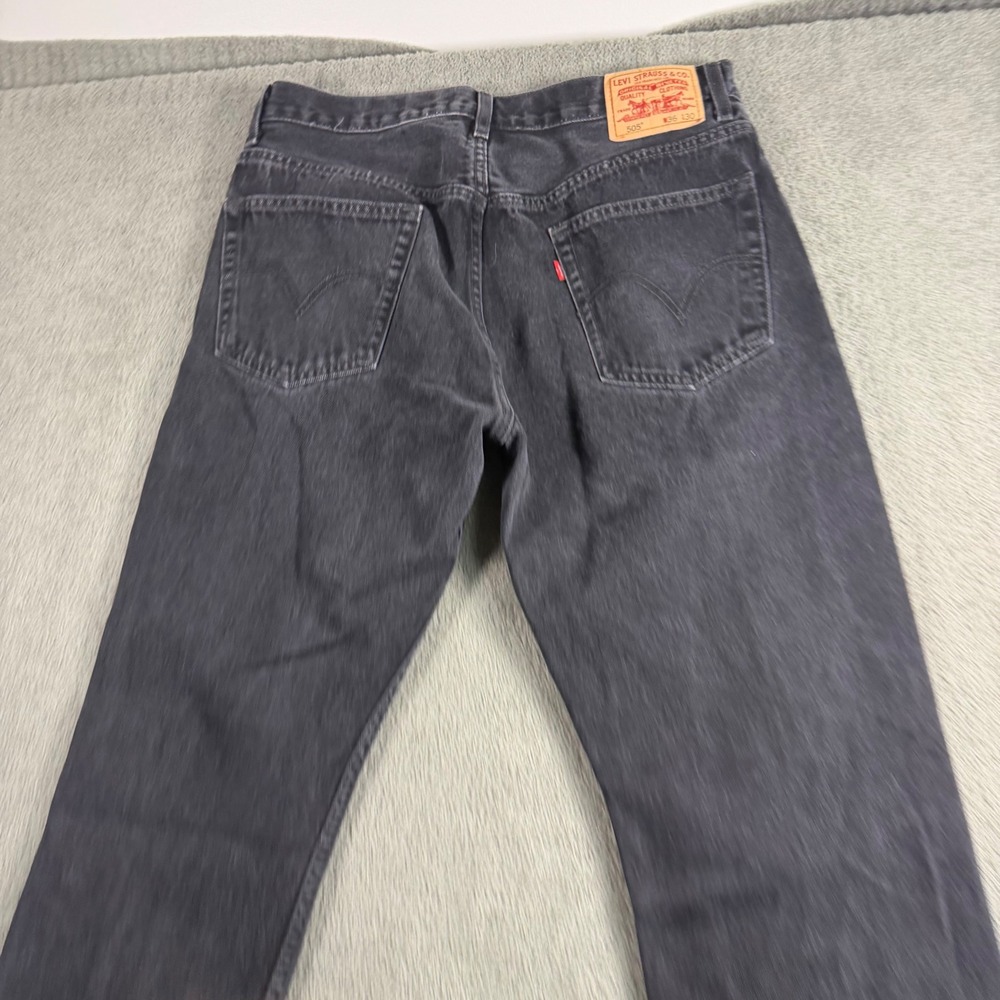 Levis 505 Regular Fit Jeans Mens 36x30 Faded Black Straight Leg Denim Pants